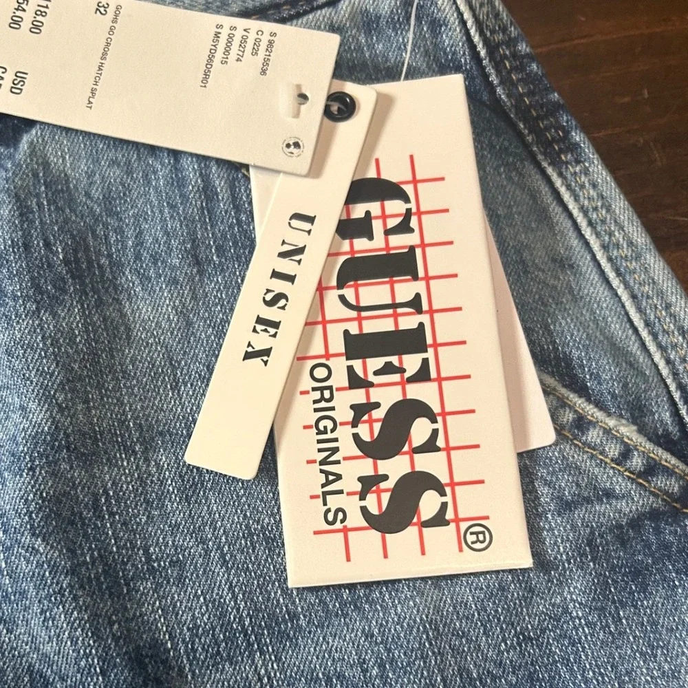 Guess Paint Splatter Carpenter Jean Shorts Cargo 32 Utility Denim Grunge 90s